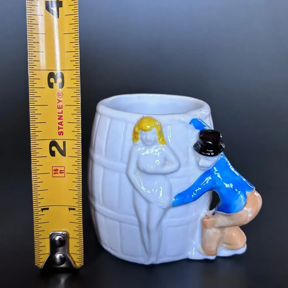 Vintage Made in Japan Risqué Novelty Barrel Mug Figural Man Woman Ceramic